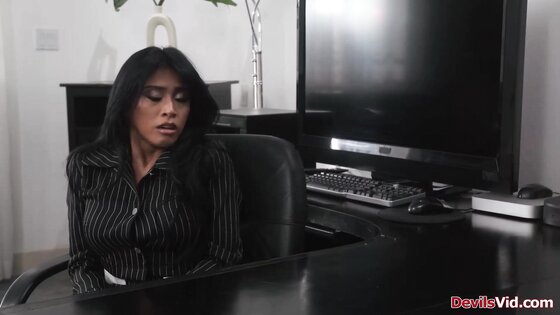 Busty latina pussy licking lesbian boss