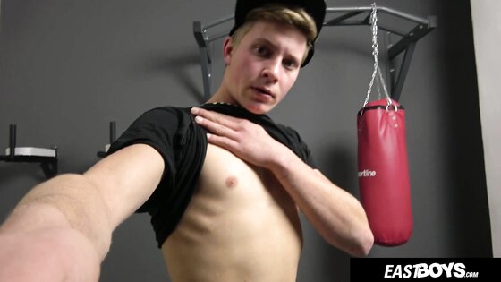 Cute Blond Czech Boy Shows Off Big Dick and Balls in Gym