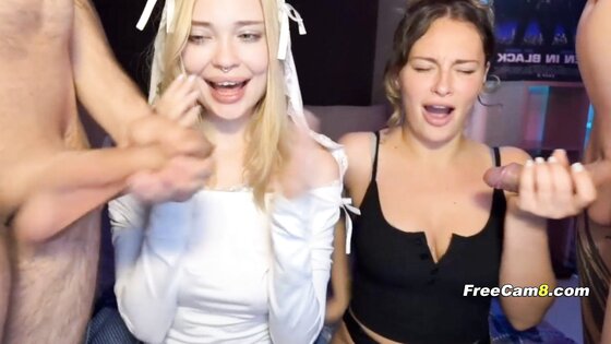 Two Slutty Babes Sucking Cock Side by Side