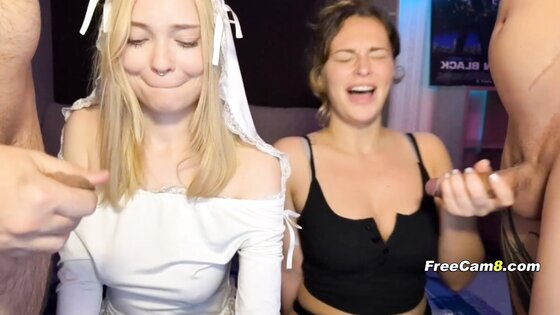 Two Slutty Babes Sucking Cock Side by Side