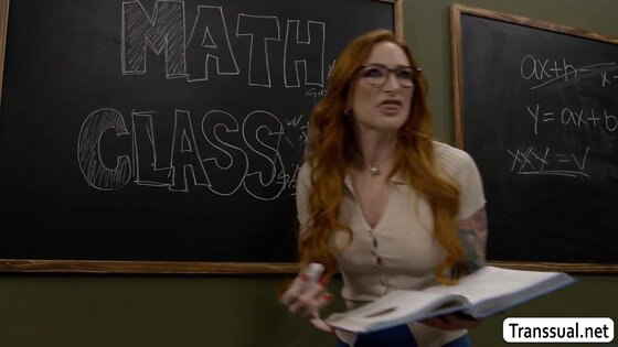 Two TS students fuck their redhead teacher
