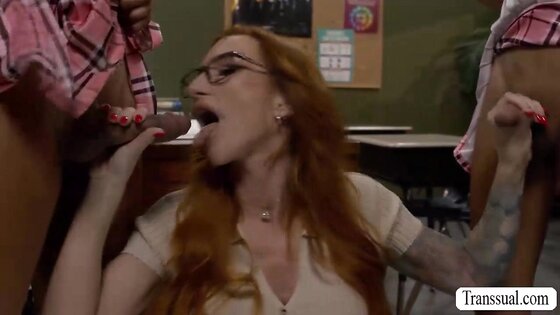 Shemale Schoolgirl Classroom Orgy