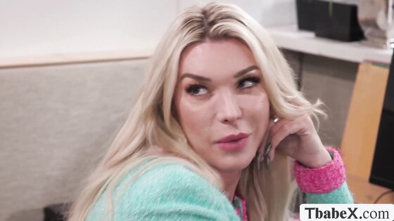 Stunning Blonde Shemale Boss Takes Control of Office Encounter
