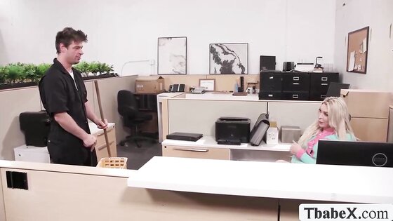 Blonde Shemale Dominates Office Stud
