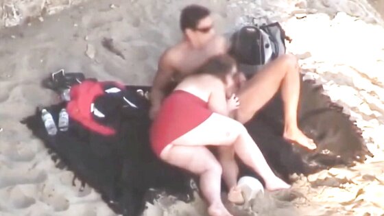 Chubby Niece devours cock on the beach
