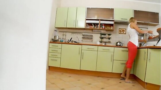 Russian teen girl has a sex in the kitchen