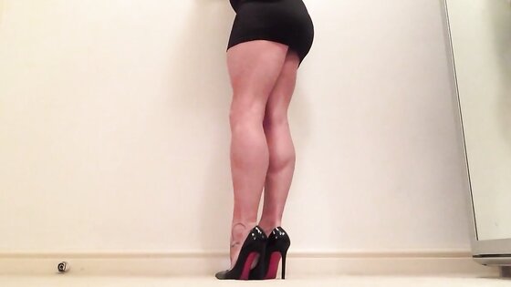 Bare legs high heels .