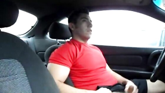 Hairy Latino bud jacks off in his car