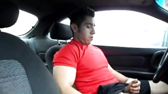 Hairy Latino bud jacks off in his car