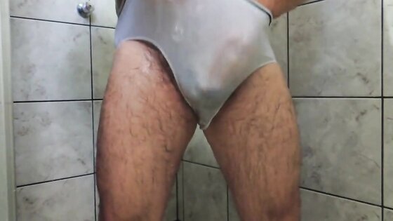 Daddy Hairy Bear on Shower Tease until Cumming