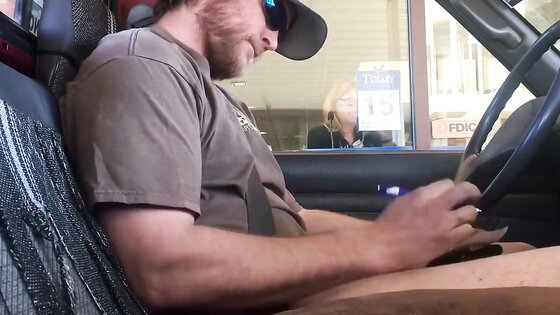 Horny Guy Bustin A Nut at the Bank ( Hands free Public Cum )