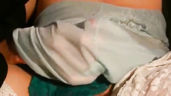 Blue slip green knicker wank cum