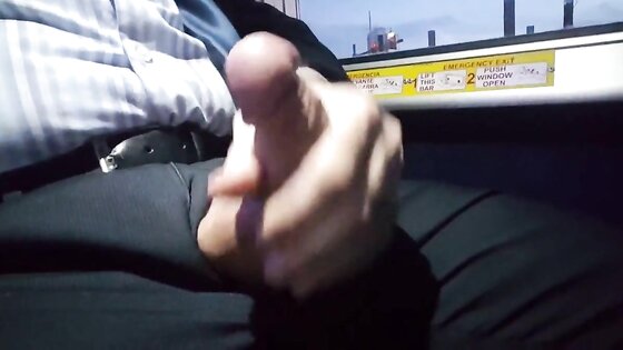 Jerking off on the bus. Big cum shot. Suit