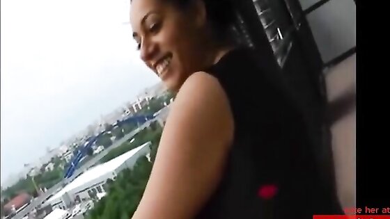 Big natural boobs on balcony