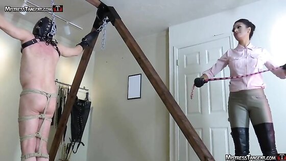 Mistress Punishes Tied Male Slave