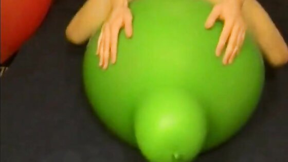 Big green balloon riding humping cum