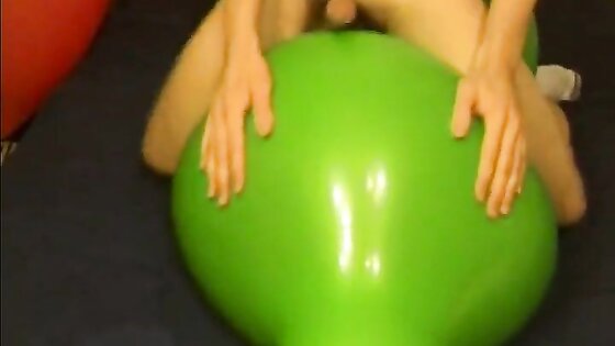 Big green balloon riding humping cum