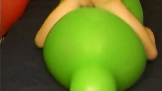 Big green balloon riding humping cum