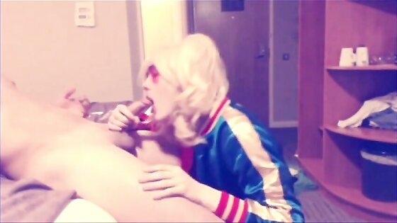 SS Harley Quinn crossdresser, sucks cock and balls part 1