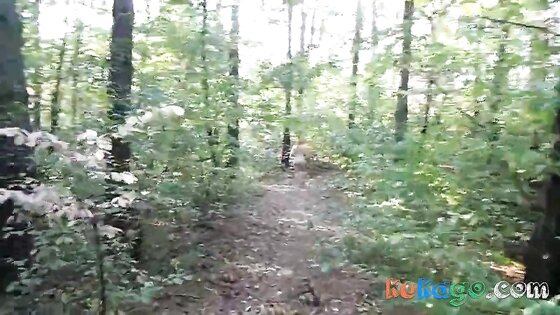 chubby girl with big booty walking nude in forest