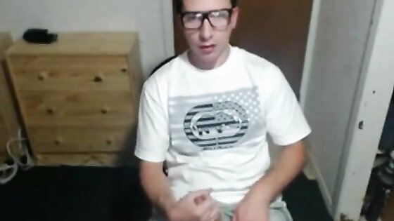 Cute nerdy boy cum to face on webcam