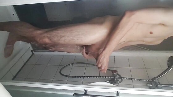 Shaving, jerking my young big cock ass spread boy