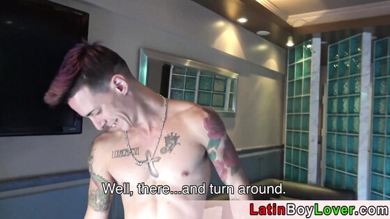 Inked amateur latin stud with big dick masturbating