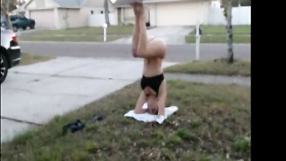 Lil C Naked Headstand