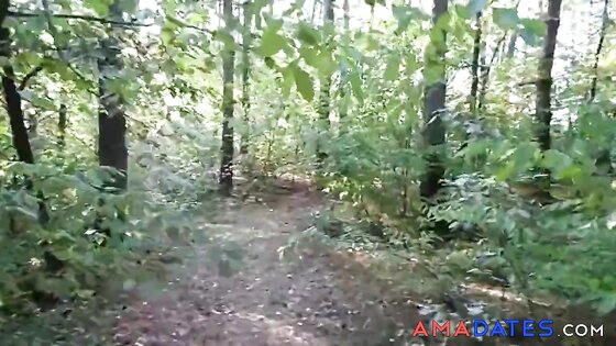 chubby girl with big booty walking nude in forest 2