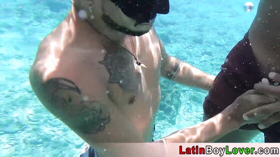 Expert diver dives into his amateur latin students ass