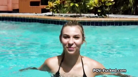 Surprise fuck with bikini teen from next door