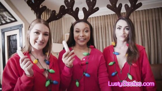 Three busty besties sharing Santa's dick