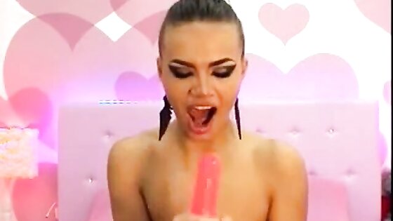 Pink dildo deepthroating by a hot chick DTD