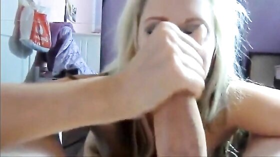 Laughing German blonde blowjob cumshot