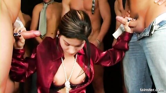 Cute Brunette Gangbang Bukkake And Pissing