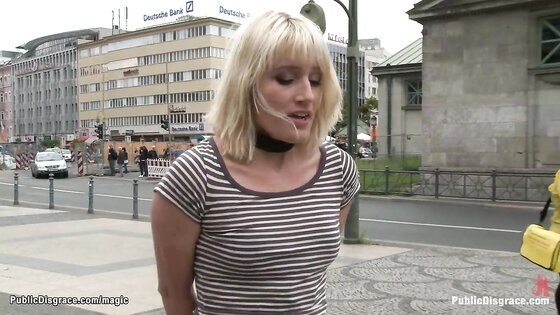 Pierced pussy blonde fucked in public