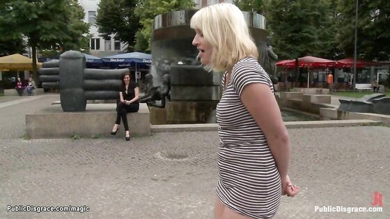 Pierced pussy blonde fucked in public