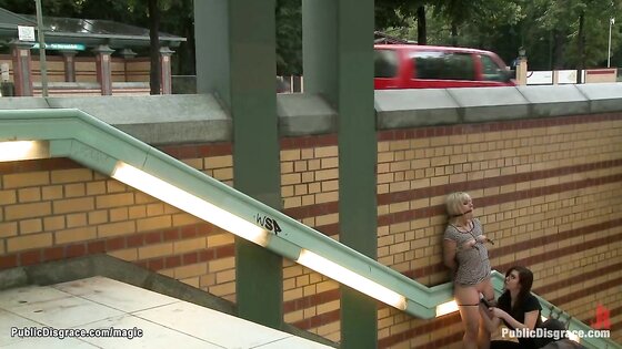 Pierced pussy blonde fucked in public