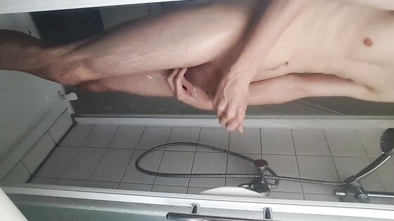 Shaving, jerking my young big cock ass spread boy 3