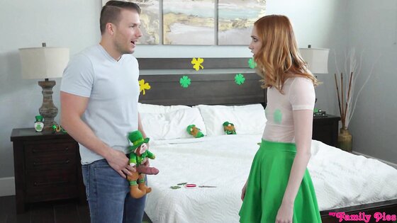 Stepbro cuts a hole in stepsis stuffed leprechaun and put dick in it