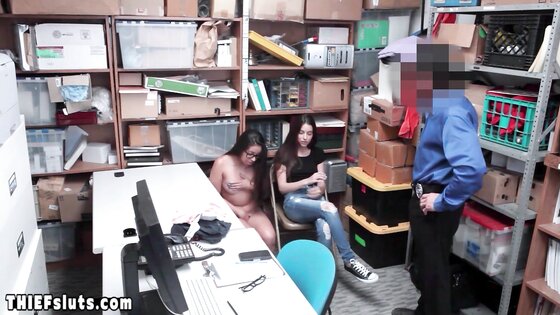 Latina teen thief in glasses and her GF fucked by a dirty LP officer
