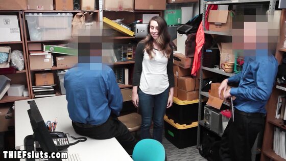 Big boobed teen thief Lexi Lowel had to fuck two big cocked cops