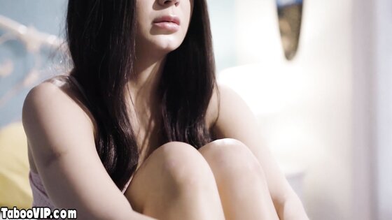Dirty daddy saying good night to his teen stepdaughter