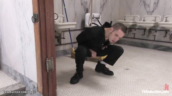 Shemale fuck cleaning man in toilet