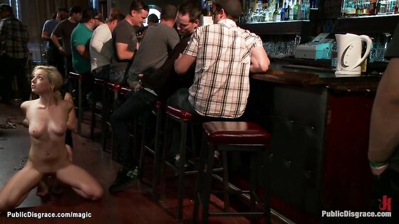 Blond throat and cunt fucked in public