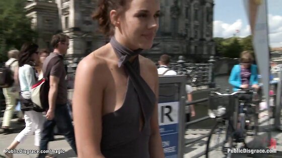 Blindfolded in leather fucked in public
